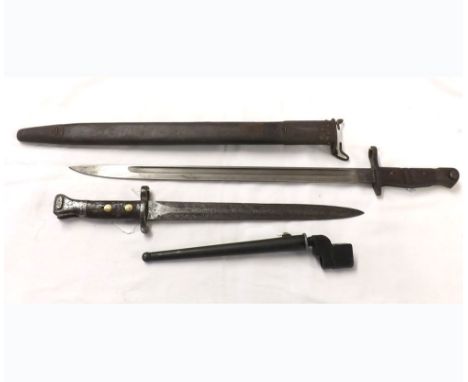 USA Model 1917 Enfield Bayonet and Scabbard, + UK patterned 1888 MkI Bayonet and No 4 MkII Spike Bayonet and Scabbard, (3)  