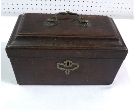 A 19th Century Mahogany Tea Caddy, the lid with brass handle, the interior with three metal containers, 9  wide  
