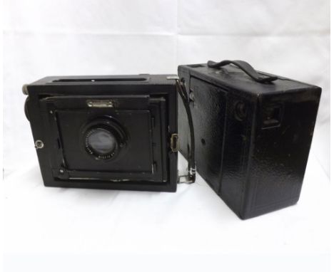 A Vintage Bellows Camera marked Carl Zeiss Jena 795993, together with one other, both 7  wide (2) 