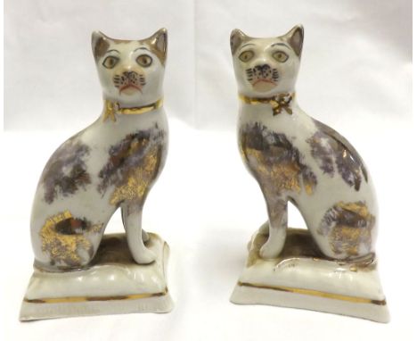 Pair of 19th Century Staffordshire model Cats, raised on rectangular plinth bases, 4 high &nbsp;
Condition:
Probably copies, 