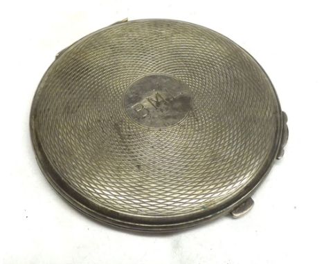 A George VI Circular Silver Compact, engine turned decoration, initialled BML to the centre, mirror within, 3  diameter, Birm