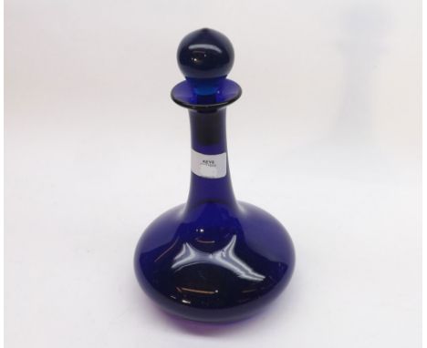 A Bristol Blue Glass Ship s Decanter with globular stopper, plain stem and spreading base, 20th Century, 10 high 