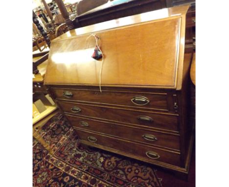 19th Century Mahogany Bureau, typical form, the full front opening to reveal an interior with pigeonholes, small drawers and 