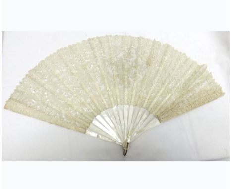 A Vintage Ladies Fan with lace panel; a mother-of-pearl effect Frame (damaged)