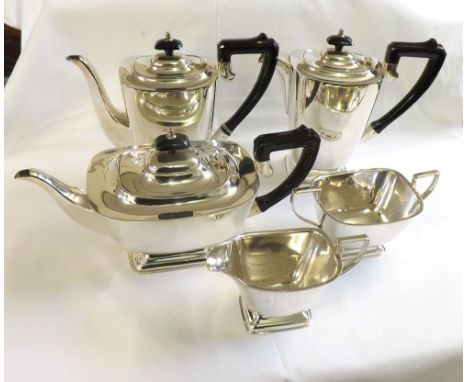 A Five Piece Silver Plated Tea and Coffee Service comprising Teapot, Coffee Pot, Hot Water Jug, Sugar Basin and Milk Jug, lar