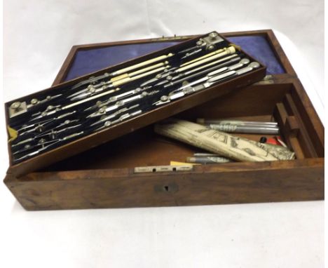 An Extensive Stanley Set of Drawing/Geometry Instruments, in a fitted plush-lined case, some with bone or composition handles