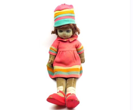 Chad Valley Bambina felt form character doll, dressed in pink felt dress (playworn condition), height 19  