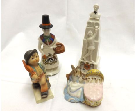 Mixed lot: comprising Beswick Beatrix Potter  Hunca Munca  figure, small Hummel figure of boy, model Memorial Statue bearing 