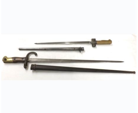 French model 1874 Epee Bayonet, St Etienne blade, and scabbard + model 1886/93/16/35 Bayonet and scabbard (2)  