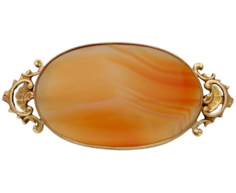 Hallmarks: oak leaf. Cabochon cut agate of approx. 33.04 ct. (42.5 x 26.5 mm) In good condition, light signs of use. LxW: app