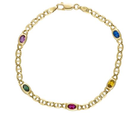 Hallmarks: 750, presumed maker's mark: ORF. Set with an oval faceted ruby ofapprox. 1.52 ct. and 4 oval faceted sapphires of 
