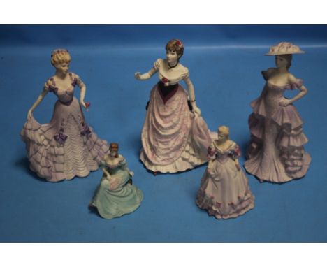 FIVE MATT COALPORT FIGURINES - THREE LARGE AND TWO SMALL, DONNA, MATINEE PERFORMANCE, FIRST WALTZ, LAURA AND BEATRICE