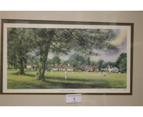 A LIMITED EDITION CRICKET PRINT SIGNED "TERRY HARRISON"