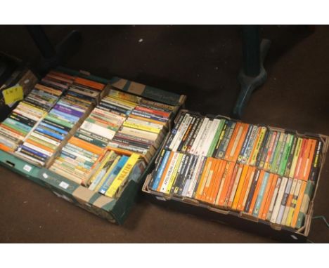 THREE TRAYS OF VINTAGE PAPERBACK BOOKS TO INCLUDE PENGUINS 