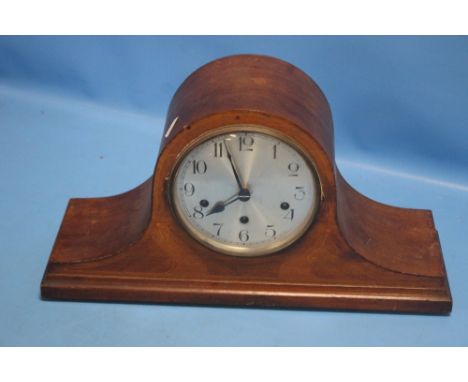 A NAPOLEON HAT SHAPED MANTEL CLOCK WITH KEY