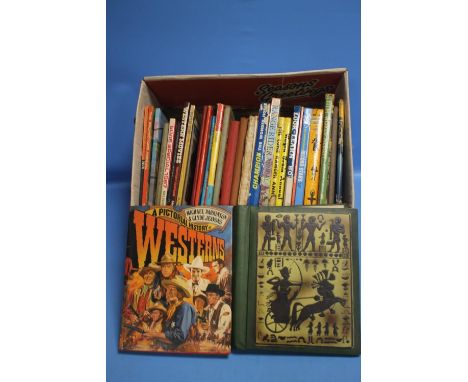 A BOX OF ANNUALS, MAINLY 1960S to include Elvis, Television Stars, Film, Westerns etc. together with a scrap album of film an
