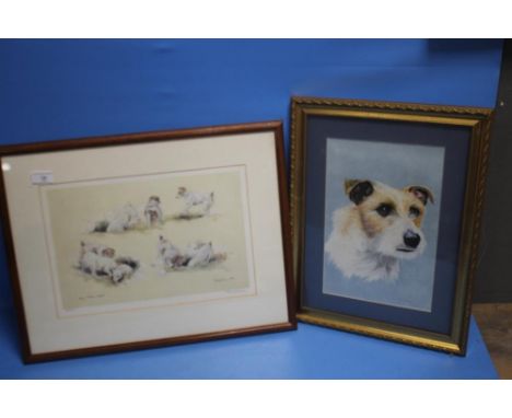  A WATERCOLOUR OF A TERRIER DOG, signed "Harry Downes 2001", together with a R.O.S Goody limited edition print 134/600 depict