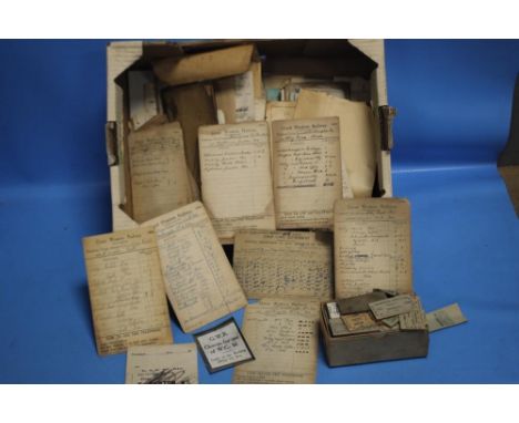 A TRAY OF RAILWAY EPHEMERA TO INCLUDE TICKETS, GWR STOCK CERTIFICATES, LATE 19TH CENTURY PAPERWORK RELATING TO GWR ENGINE PRE