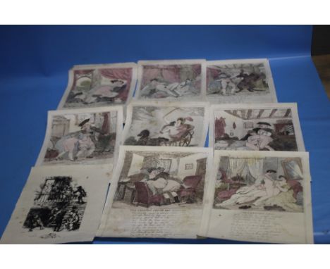A SET OF 8 HAND COLOURED EROTIC PRINTS 6 ARE SIGNED ROWLANDSON AND DATED 1799 IN THE PRINT BUT PROBABLY ARE 19TH CENTURY IMPR