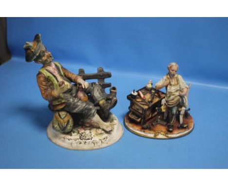 TWO CAPO DE MONTE STYLE FIGURES - MAN ON A BENCH AND COBBLER  A/FCondition Report:Cobbler has something missing from his hand