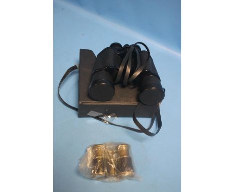 A CASED SET OF TASCO 16 X 50 BINOCULARS TOGETHER WITH A PAIR OF VINTAGE OPERA GLASSES