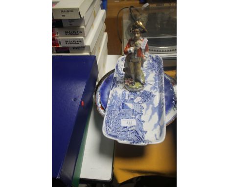 A QUANTITY OF CHINA PLATES TO INCLUDE GRINDLEY &amp; BOOTHS TOGETHER WITH A VINTAGE CHINA MILITARY FIGURE
