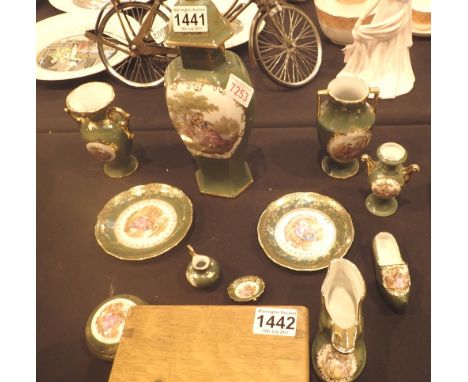 Limoges items including trinket boxes, green and gold in colour