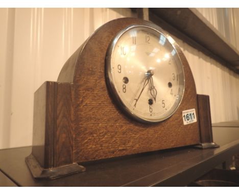 Oak carved Smiths Enfield Westminster chime mantel clock