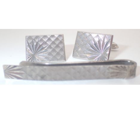 Silver cuff links and tie pin