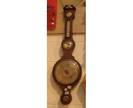 Rosewood cased banjo barometer thermometer hydrometer, L: 110 cm 
