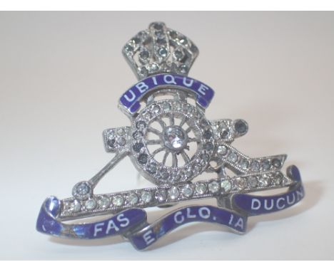 Rare jewel set enamel sweetheart brooch for Royal Artillery 