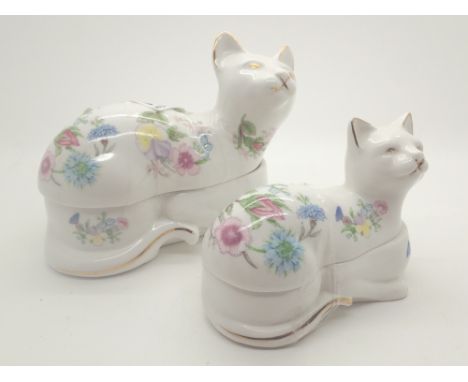 Two matching Aynsley Wild Tudor fine bone china cat trinket boxes