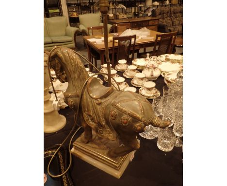 Chinese horse lamp on marble plinth