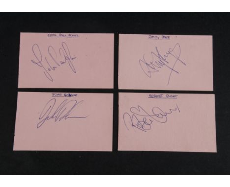 Led Zeppelin / Autographs, four vintage autograph album pages individually signed by Jimmy Page, Robert Plant, John Paul Jone