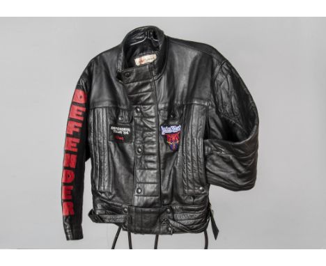 Judas Priest, Dave Holland's personal original leather tour jacket from their 1984 Defenders world tour, with Dave embroidere