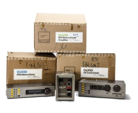 Quad Hi-Fi, 303 Stereo Amplifier, FM4 Stereo Tuner and 404 Control Unit, all in original boxes and sold untested