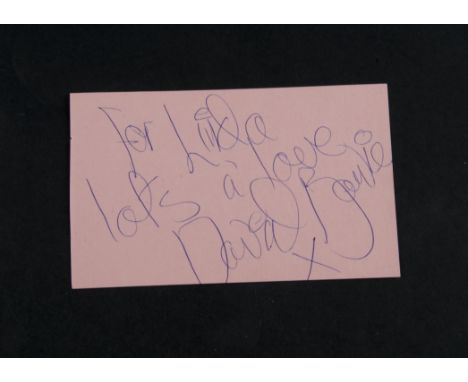 David Bowie, A vintage autograph album page signed with dedication 'For Linda lots of love David Bowie',  signature personall