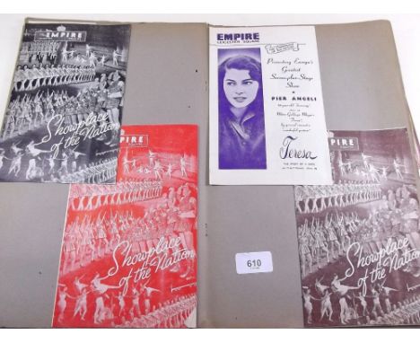 A vintage scrapbook filled with theatre programmes, tickets and other ephemera 1950's onwards