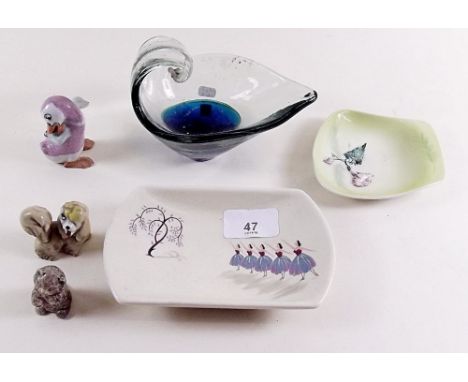 A Medina glass dish, a Carlton Ware dish, a Beswick Ballet dish and various Wade