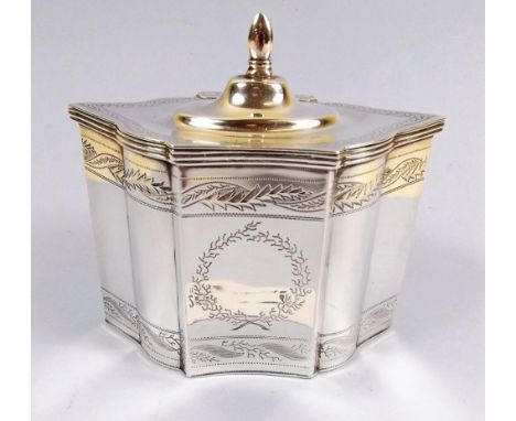A small silver tea caddy with engraved foliage borders and wreath cartouche, Birmingham 1903, 3.6ozs - 7.5cm