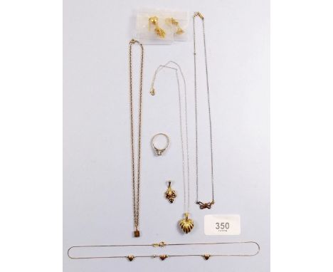 Six 9 carat gold necklaces and a 9 carat gold ring 