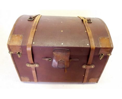 A Drew & Sons dome top leather steamer trunk
