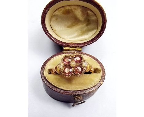 A 15ct gold Victorian ring set pink stones and seed pearls 