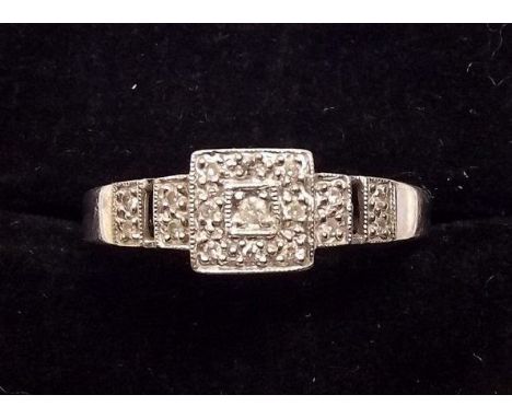 A 9 carat white gold Art Deco square diamond ring 