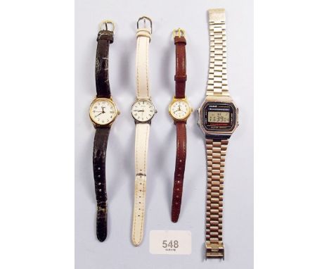 A Casio gents quartz watch and three ladies watches 