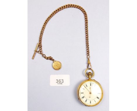 An 18ct gold pocket watch on 9ct gold fob chain - watch 97g and chain 16g