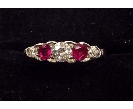 A late Victorian 18ct gold ruby and diamond half hoop ring 