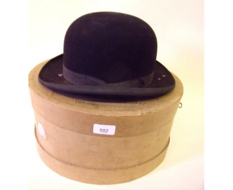 A Tress & Co bowler hat in card box - box not Tress & Co