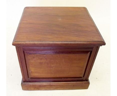 A Victorian mahogany rise top square commode with liner and lid