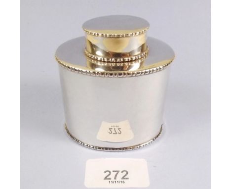 An oval small silver tea caddy - Chester, 2.8ozs, 7.54cm